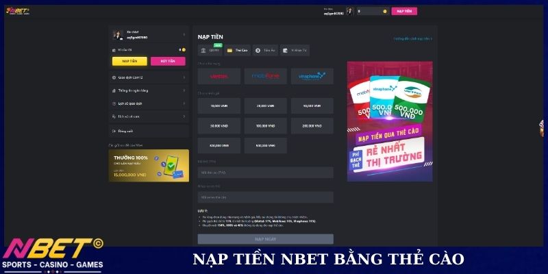 Nạp tiền NBET bằng thẻ cào