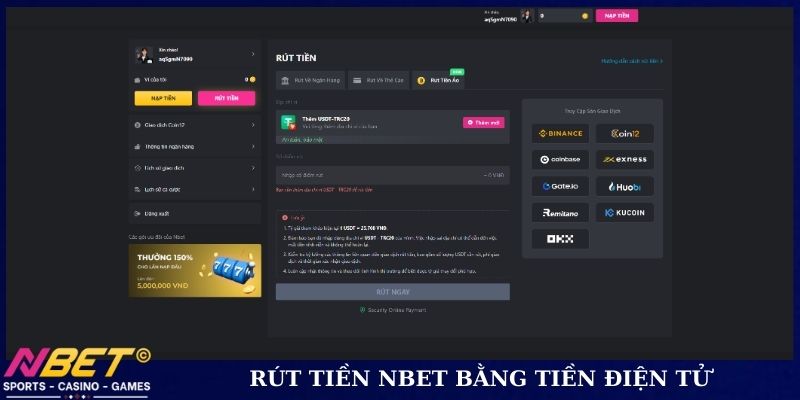 Rút tiền NBET bằng tiền điện tử